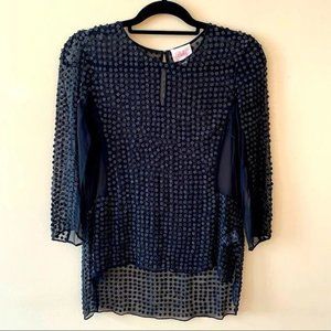 Parker black silk sheer spangled top L